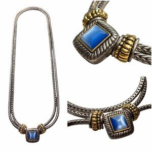 Premier Designs PD Blue Sapphire Pendant Gold & Silver Tone 17" Chunky Necklace